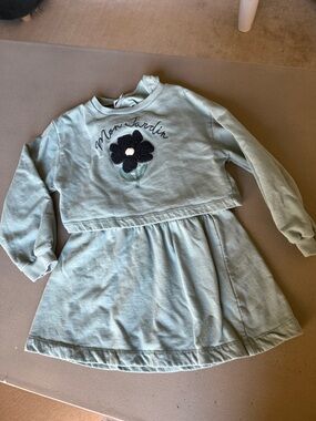 Mayoral Light Sage Green Floral Sweatshirt Dress